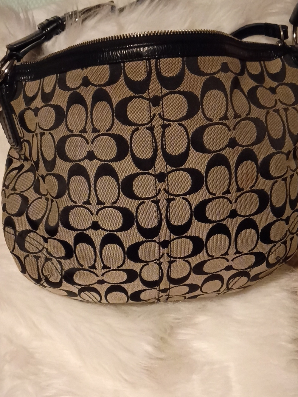 Coach Signature Canvas Shoulder Bag in Khaki and Black